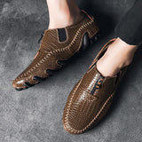 Men's Loafers Genuine Leather Casual Shoes Classic Crocodile Pattern Moccasins Light Boat Footwear Mart Lion   