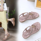 Summer Bohemian Rhinestone Round Head Beach Flat Bottom Women's Sandals MartLion   