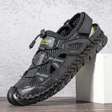 Summer Men's Sandals Outdoor Mesh Soft Clogs Slides Handmade Roman Outdoor Slippers Mart Lion Black 6.5 