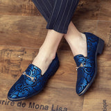 Men's Dress Leather Shoes For Luxury British Gold Blue National Pattern Oxfords Classic Gentleman Wedding Prom Mart Lion   