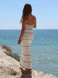 Women's Beach Style Crochet Hollow Slim Sling Sweater Long Dress MartLion   