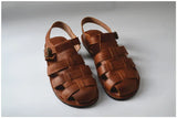 Old nostalgic Braided cowhide handmade gladiator men's sandals summer leather rome outdoorr shoes black brown MartLion   
