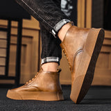 Autumn Men's Ankle Boots High-cut Solid Genuine Leather Sneakers Motorcycle Tooling Platform Skateboard Sport Shoes Mart Lion   