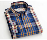 England Style Contrast Casual Checkered Shirts Button-down Soft Cotton  Long Sleeve Standard-fit Plaid Shirt MartLion   