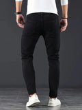 Men Jeans Stretch Skinny Denim Pants Solid Color Black Blue  Summer Street MartLion   