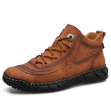 Outdoor Leather Sports Boots Men's Casual Sports Shoes Autumn High Top Walking Non-Slip Sneakers Mart Lion brown 38 