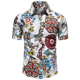 Summer Retro Flower Pattern Design Short Sleeve Men's Casual Shirts All-Match Multicolor Optional Shirt MartLion B08104 L 