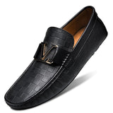 Genuine Leather Casual Shoes Luxurious Crocodile Pattern Men's Loafers Moccasin Toe Cowhide Mart Lion 1218 Black 5.5 