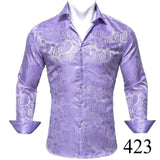 Designer Blue Silk Paisley Shirts Men's Lapel Woven Long Sleeve Embroidered Four Seasons Exquisite Fit Party Wedding MartLion   