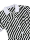 Black and White Striped Vintage Long Dresses Summer  Polyester Women MartLion   