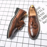 Brogue Dress Shoes Men's Formal Soft Split Leather Slip On Loafers Flat Work Footwear Mart Lion   