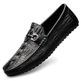 Handmade Shoes Genuine Leather Black Formal Casual Loafers Men's Crocodile Pattern Check Moccasins MartLion Black-Crocodile 41 