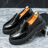 Black Loafers Men's Pu Leather Shoes Breathable Slip-On Solid Casual Handmade Dress MartLion 3605-black 40 