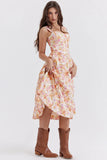 Summer Women's Dress Small Flower Hanging Strap Fresh and Sweet Split Mid Length Dress frock MartLion   