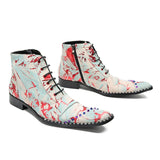 Design Boots For Men's Mixed Colors Print Real Leather Dress Shoes Rivets High Top Chelsea MartLion   