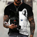 Beast Fierce Lion Wolf 3D T Shirt  Summer Men's Oversized Short Sleeve Black and White MartLion   