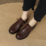 Retro Women's Shoes Spring Genuine Leather Oxfords Loafers Round Toe Bullock Platform MartLion   