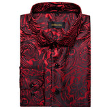 Luxury Men's Long Sleeve Shirts Red Green Blue Paisley Wedding Prom Party Casual Social Shirts Blouse Slim Fit Men's Clothing MartLion   