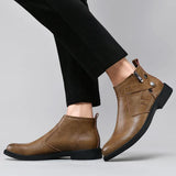 White Formal Chelsea Mens Boots Round Toe Low Heel Ankle Boots Side Zipper Leather Cowboy Boots MartLion
