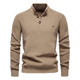 Zipper Mock Neck Pullover Sweaters for Men Warm Winter Cotton Knitted Men's Sweaters MartLion SW833-Khaki EUR M 70-80kg 