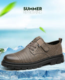 Classic Khaki Leather Casual Shoes Men's Summer Hollow out Platform Lace-up Oxford zapatos de hombre MartLion   