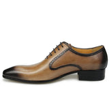 Elegant Formal Dress Shoes Men's Handmade Genuine Leather Oxford Suit Footwear Wedding Party Black Khaki Color MartLion   