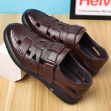 Men's Genuine Leather Sandals Summer Flat Soft Cow Leather Footwear Thick Sole Brand Black Casual Shoes MartLion   