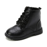 Kids Casual Boots PU Leather Black Zipper for Boys Girls Cross-tied Children Ankle High Boots Anti-skid Round Toes Soft MartLion 392-black 23