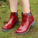 Rain Boots Women Leather Pu Ankle Bootie Waterproof Rubber Walking Shoes Girls Ladies Winter Outdoor Rainy Da MartLion   