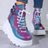 Design Women High Heels Punk Gothic Female Motorcycle Boots Platform Women Boots Wedges Ankle Boots MartLion Pink 35