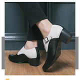 Men's Buckle Belt High Heels Leather Shoes Height Increasing Party Office Oxfords Mature Elegant Black White Heighten Wedding MartLion   