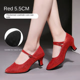 Sequined Modern Adult Latin Dance Ballroom Dance Shoes Women Practice Soft Sole High Heels MartLion 5.5cm red fur sole 35 