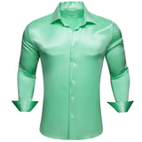 Luxury Shirts for Men's Silk Satin Solid Plain Red Green Yellow Purple Slim Fit Blouses Turn Down Collar Casual Tops MartLion 515 S 