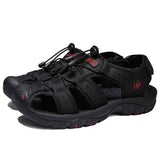 Flat Sandals Men's Shoes Summer Handmade Genuine Leather Outdoor Sports Baotou Casual Beach Mart Lion Black 38 