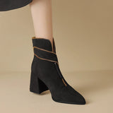 Women Boots Cow Suede Leather Shoes  Women Pointed Toe Chunky Heel Shoes Zipper Short MartLion   