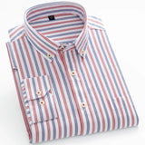 Men's Casual Long Sleeve Woven Button Down Shirt Single Patch Pocket Standard-fit Plaid Striped Cotton Oxford Shirts MartLion 8186-39 38 