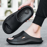 Breathable Beach Slippers Men's Bathroom Slippers Outdoor Non-slip Slides Leisure Sneakers Soft Casual Shoes Mart Lion Black 6.5 