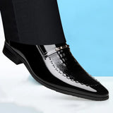 Men's PU leather shoes crocodile pattern patent leather toe tips dress MartLion Black 47 