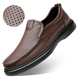 Genuine Leather Men's Loafers Slip On Casual Shoes Hollow out Breathable Flat Footwear Flat for driving Mart Lion Brown mesh 38(24cm) 