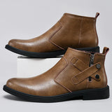 White Formal Chelsea Mens Boots Round Toe Low Heel Ankle Boots Side Zipper Leather Cowboy Boots MartLion
