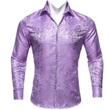Luxury Purple Men's Silk Shirt Spring Autumn Long Sleeve Lapel Shirts Casual Fit Set Party Wedding Barry Wang MartLion GY-0416 L 