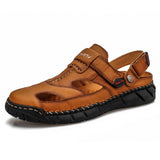 Classic Men's Sandals Summer Soft Leather Beach Outdoor Casual Lightweight Shoes Mart Lion Brown 713 6.5 