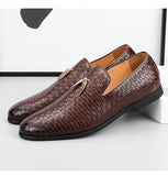 Men's Woven Leather Casual Shoes Trendy Party Wedding Loafers Moccasins Light Driving Flats Mart Lion   