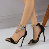 Liyke Color Rhinestone Women's Sandals High Heels Crystal Ankle Strap Summer Open Toe Stripper Shoes Stiletto MartLion   