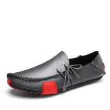 Summer Loafers Men's Shoes Leather Breathable Red Sole Hand-made Autumn Driving Soft MartLion Gray 10 