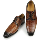 Luxury Derby Shoes Men's Genuine Leather Wedding Dress Classic Casual Crocodile Pattern MartLion Brown 39 