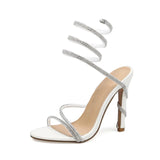 Luxury Crystal Snake Coiled Women Sandals Thin High heels Wedding Party Gladiator Summer Shoes MartLion   