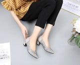 Hollow Out Genuine Leather Pumps Women Shoes Med Heels Square Diamond Mesh Ladies Office  Crystal MartLion   