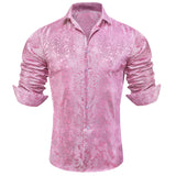 Designer Men's Shirt Blue Purple Pink Yellow Green Black Silk Embroidered Long Sleeve Casual Slim Tops Breathtable Streetwear MartLion 0442 S 