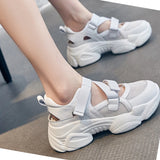 100% Genuine Leather Shoes Women Sneakers Thick Sole Summer Sandals Casual Height Increasing White MartLion white 8.5 